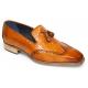 Duca Di Matiste "Cosenza" Cognac Genuine Italian Calf Leather Weave Print Loafers.